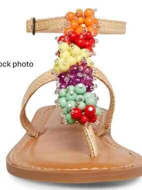 Chelsea & Violet Ella Rainbow Bead Embellished T-Strap Flat Sandals SZ 9.5 New